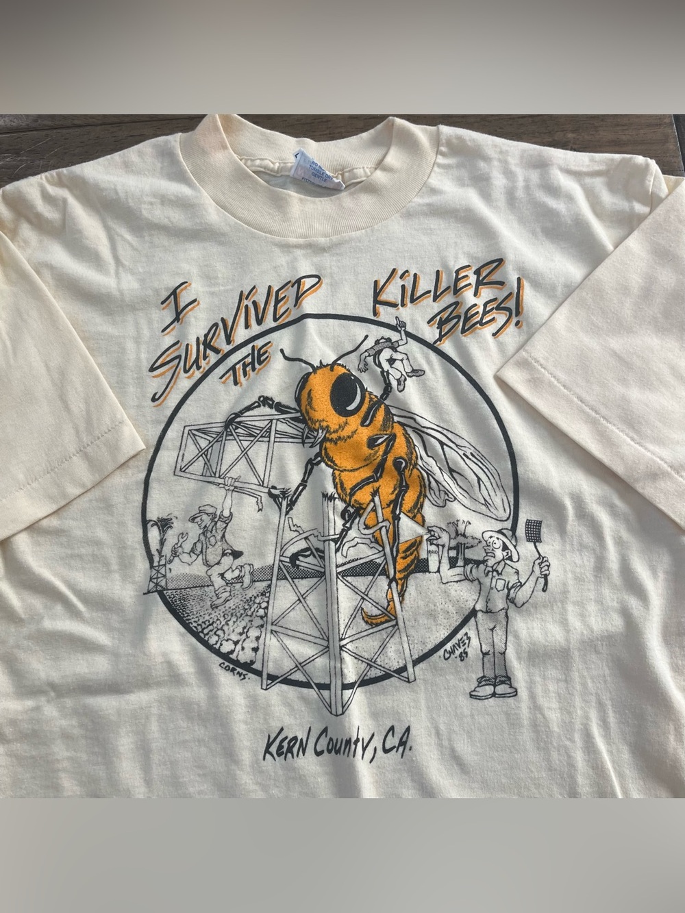Vintage 1989 Made In USA Single Stitch Mens Funny I survived the killer bees